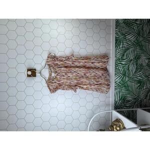 Roan + Ryan Beige and Pink Sleeveless Ruffle Sleeveless Top - Size - Small